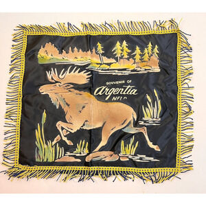 Argentia Souvenir Pillow Cover Black Fringe 14" Vintage Home Decor Rustic Animal